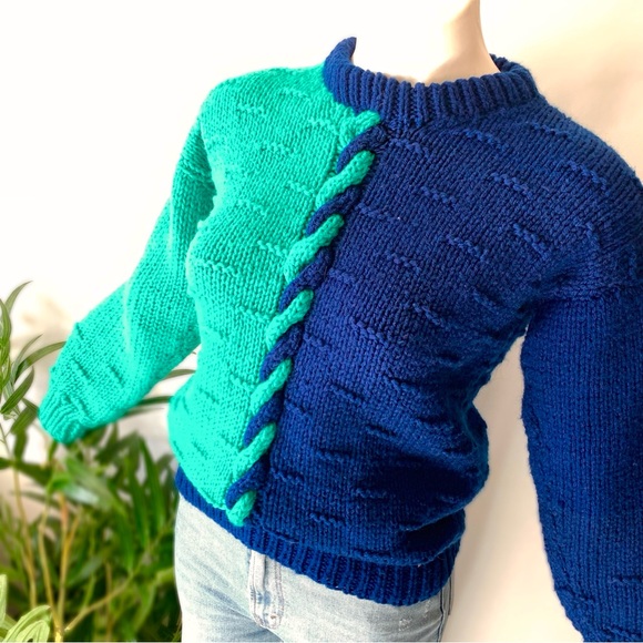 v i n t a g e :: Unique Textured Aqua Cable Knit Sweater - Picture 10 of 10